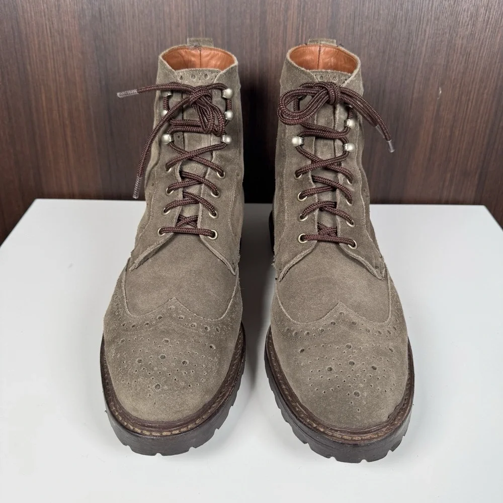 Allen Edmonds Saukville Brown Suede Wingtip Brogue Lug Sole Boots 11 D - Read